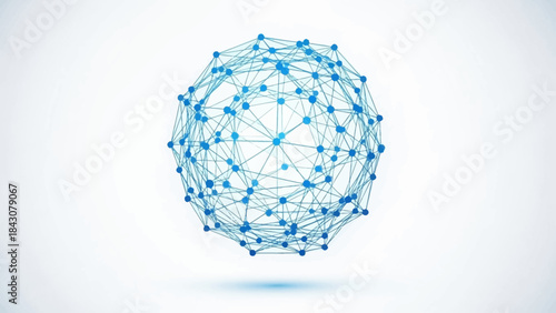 A blue abstract sphere formed by interconnected dots and lines, representing a global network or data structure.