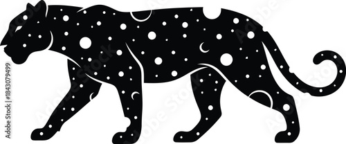 Mysterious celestial panther silhouette with starry pattern and full moon accent vector