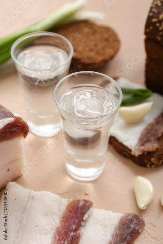 Shots with cold vodka on be...