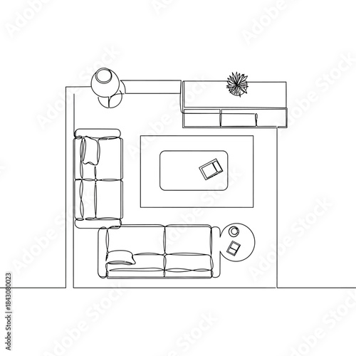 modern living room floor plan top view with sectional sofas coffee table and tv unit minimalist interior layout for design presentations