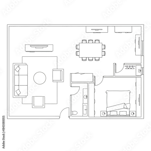 modern one bedroom apartment floor plan with living room kitchen dining area and bathroom layout blueprint for interior design projects