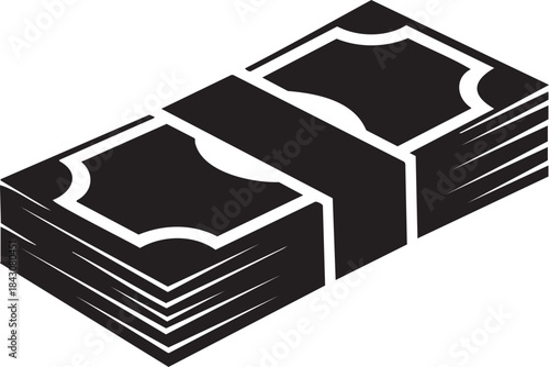 Black silhouette of a stack of money tied with a band cash currency