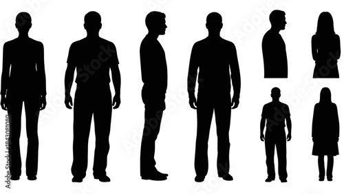 Collection of Diverse Human Silhouettes Representing Various Poses and Genders