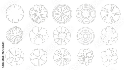 Collection of Various Stylized Tree Top View Silhouettes for Architectural and Design Projects
