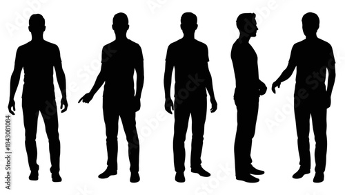 Silhouette Collection of Diverse Male Poses and Angles for Design Projects