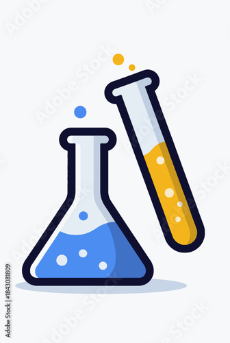 Vibrant Chemical Reaction Experiment in Laboratory Flask and Test Tube Illustrates Scientific Process