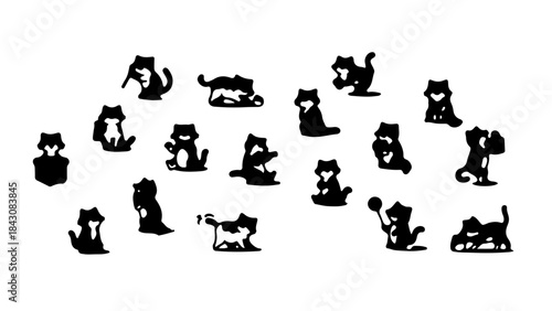 Whimsical Kitten Collection: A playful assortment of kitten silhouettes, each one frozen in unique poses, creating a delightful and charming visual display.