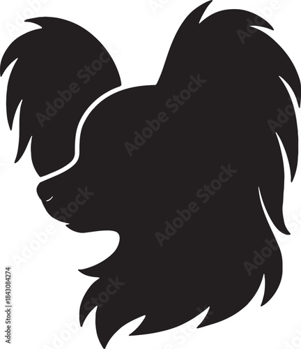 Silhouette of a pomeranian dog s head in a black and white design