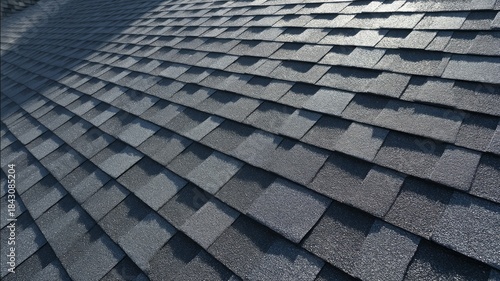 Architectural detail of wooden shingle roof with sunlit highlights. AI generated