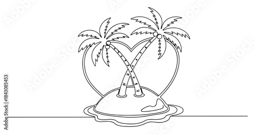 Two palm trees on an island forming a heart shape