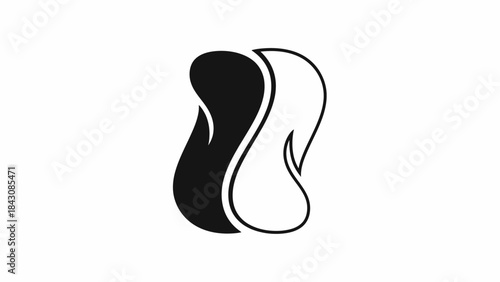 Black and white abstract yin yang symbol with flowing lines Keywords: abstract, art, black, white, symbol, yin, yang, duality