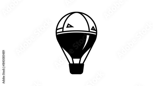 Black and white hot air balloon icon with geometric patterns airship aviation