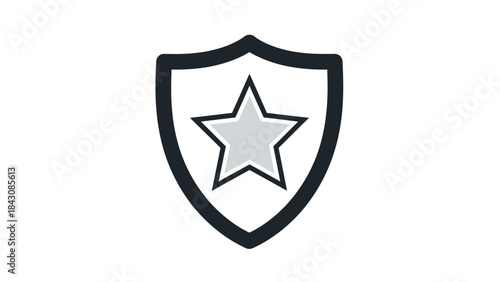 Black Shield with Gray Star Icon on White Background protection security