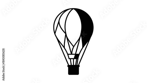 Black silhouette of a hot air balloon with a basket and gondola Keywords: hot air balloon, airship, aviation, transport