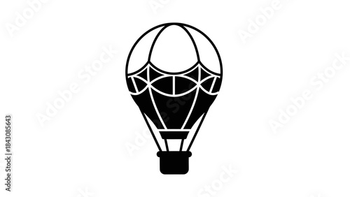 Black silhouette of a vintage hot air balloon with detailed basket and canopy Keywords: hot air balloon, airship, aircraft