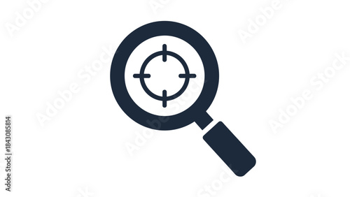 Magnifying glass with crosshairs icon on white background search find