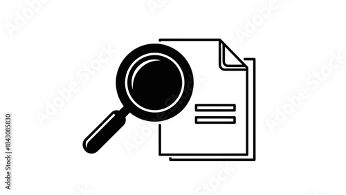 Magnifying Glass Over Documents Icon Black and White paper research