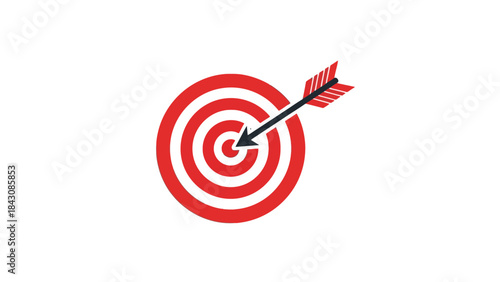 Red target with arrow hitting the bullseye on white background dart