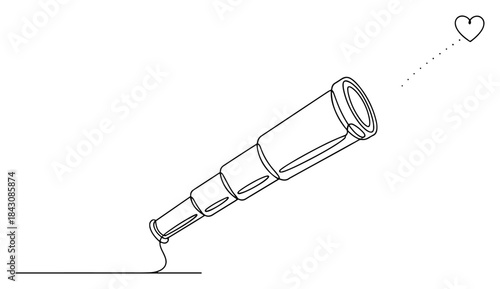 Continuous line drawing of a telescope searching for distant love