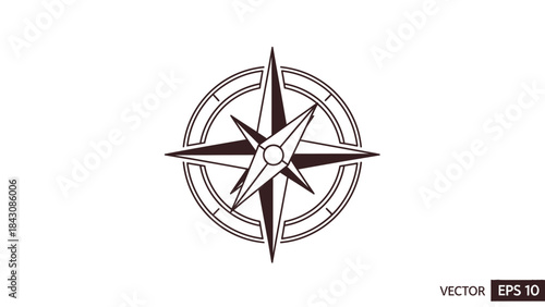 Stylized compass rose icon with cardinal directions and a circular border on a white background navigation