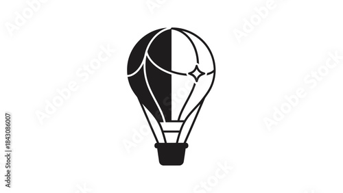 Stylized hot air balloon icon with segmented panels and basket Keywords: hot air balloon, air, flight, travel, transportation
