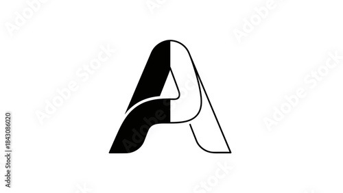 Stylized letter A split into black and white halves with rounded edges Keywords: letter A, alphabet, typography, font
