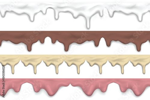 Chocolate and cream dripping borders in various flavors, perfect for dessert and sweet designs.