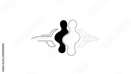 Symmetrical Black and White Abstract Design with Interlocking Shapes vector illustration