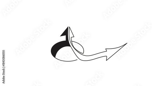 Two intertwined arrows, one black and one white, forming a dynamic shape movement direction