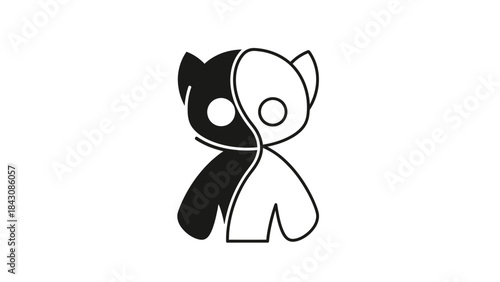 Yin yang cat character on white background Keywords: abstract, animal, art, balance, black, cat, character, child, clean