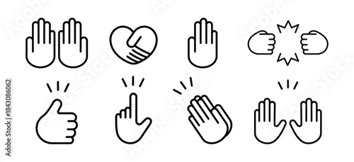 手のジェスチャー アイコンセット　シンプル線画