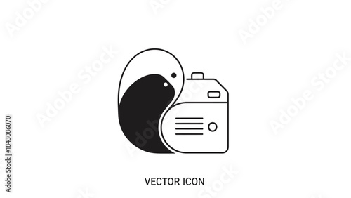 Yin Yang Symbol Merged with Camera Lens Icon on White Background photography