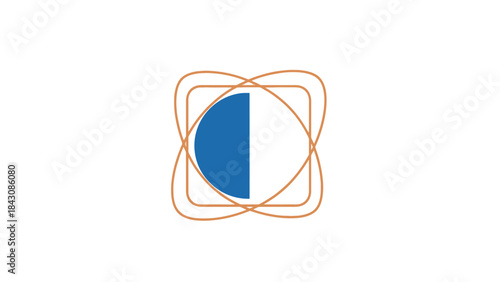 Abstract Atom Symbol with Blue and White Half Circle science nucleus