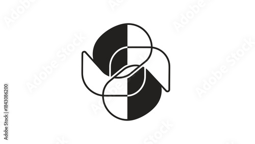 Abstract Intertwined Geometric Shapes with Black and White Halves Keywords: abstract, geometric, shape, design, symbol, logo