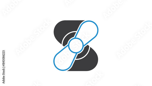 Abstract logo with propeller and S shape in blue and gray symbol