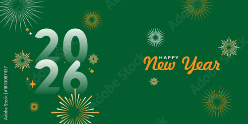 2026 Happy new year celebration greeting card, sparkler font and firework isolated background