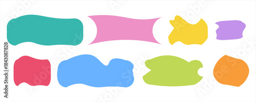 Hand drawn organic rectangle frames. Abstract doodle liquid shapes. Organic free flat blobs. Irregular fluid bubbles. Empty text box. Vector illustration isolated on white background.