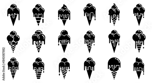Bold Cone with Dripping Ice Cream Scoop Silhouette Symbol