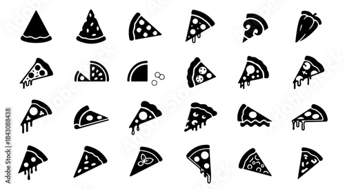 Small Compact Pizza Slice Silhouette Vector Set, Minimal Black and White Food Icons for Commercial Branding and Menu Graphics