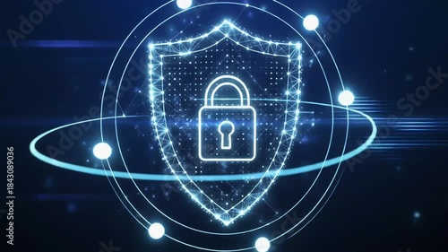 Security Shield. Digital technology protect sign. Cyber security and information or network protection in polygon, lines and geometric shapes. Low poly wireframe  4k video 