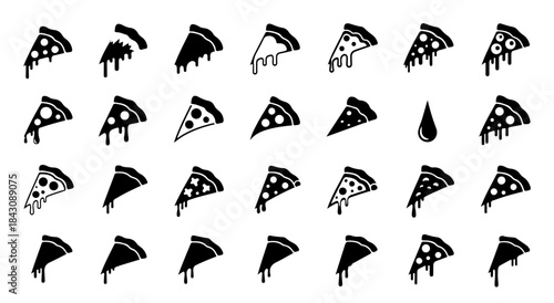 Classic Pizza Slice Silhouette with Melting Cheese Drip Shape