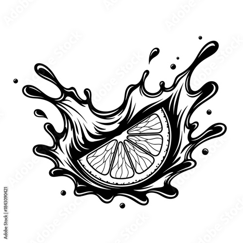 Dynamic Monochrome Citrus Slice Splash Illustration