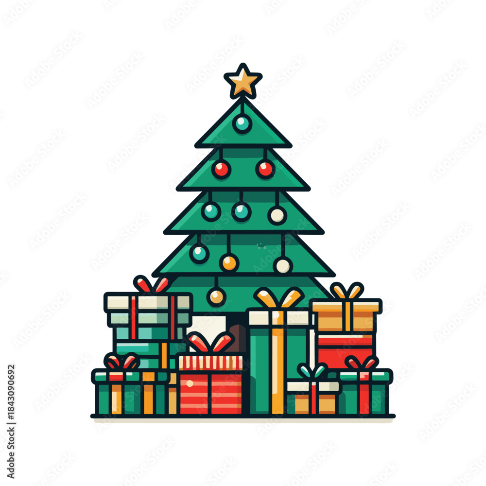Fototapeta premium Christmas Tree with presents underneath Vector Illustration Design