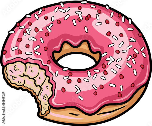Strawberry Donut with Bite Mark Vector Illustration