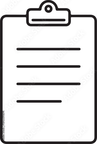 A simple black and white outline illustration of a clipboard with several horizontal lines on it