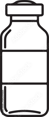 A simple line drawing depicts a clear glass vial with a black cap presenting a medical container design