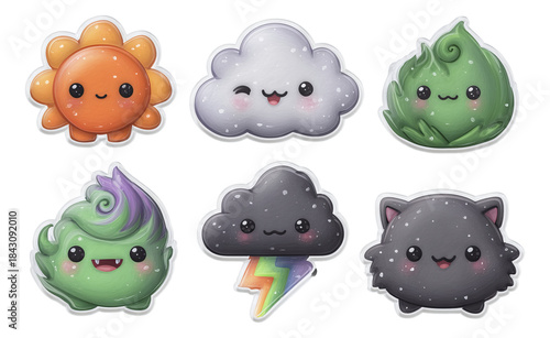 Wallpaper Mural Cute and Whimsical Cloud and Weather Spirits in Painterly Outlined Style Torontodigital.ca