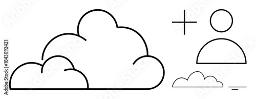 Cloud computing concept. Cloud symbols and user profile icon cloud storage, user accounts, and online services. Cloud computing for data storage, sharing, and technology tools