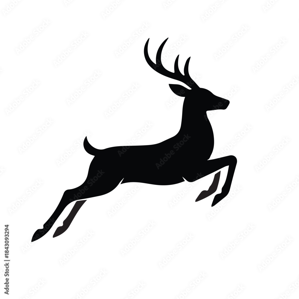 Fototapeta premium Leaping deer silhouette created for energetic, active lifestyle graphic projects.
