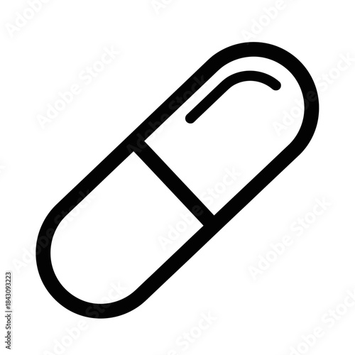 Simple Black and White Pill Capsule Outline Illustration.